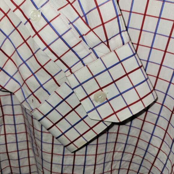 PAUL FREDERICK Dress Shirt Red White Blue Plaid 2-Ply Cotton Contrasting Cuff 17 - Picture 3 of 6